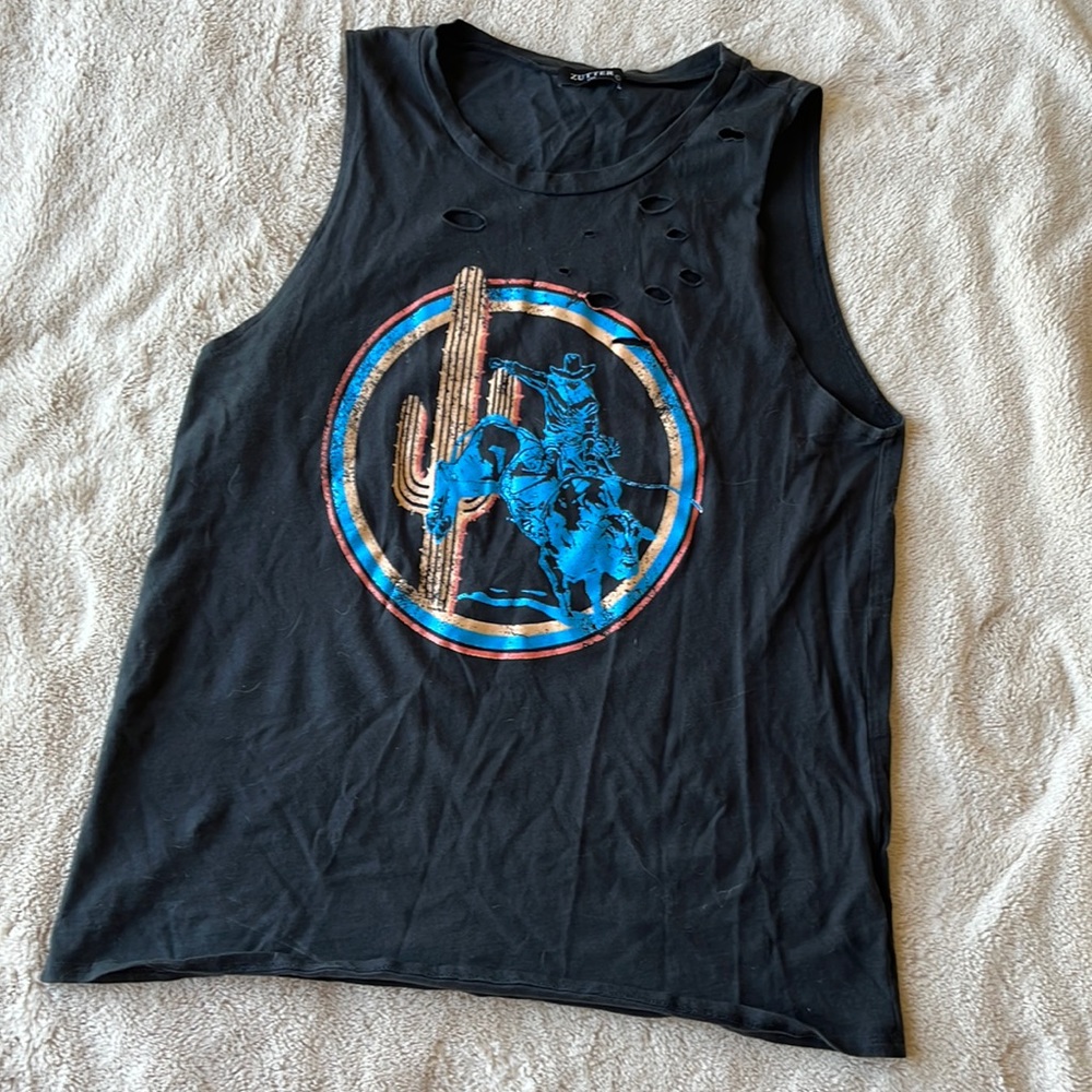 Western rodeo distressed tank top